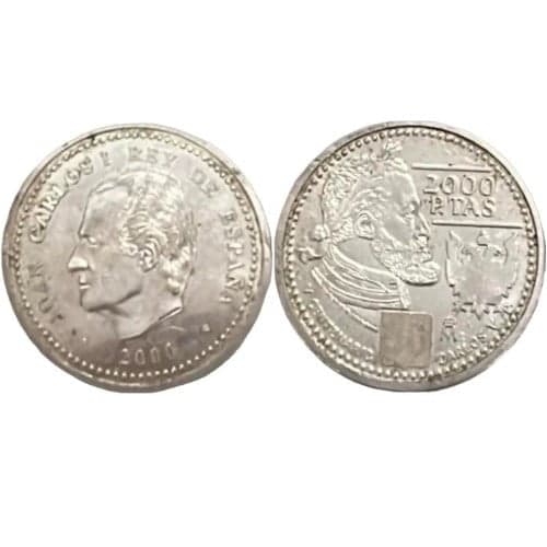 Moneda 2000 pesetas plata V Centenario nacimiento Carlos V de España,
