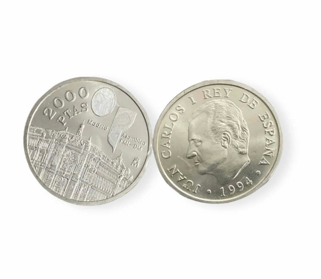 Moneda plata 2000 pesetas Juan Carlos I, año 1994 estuchada sin circular
