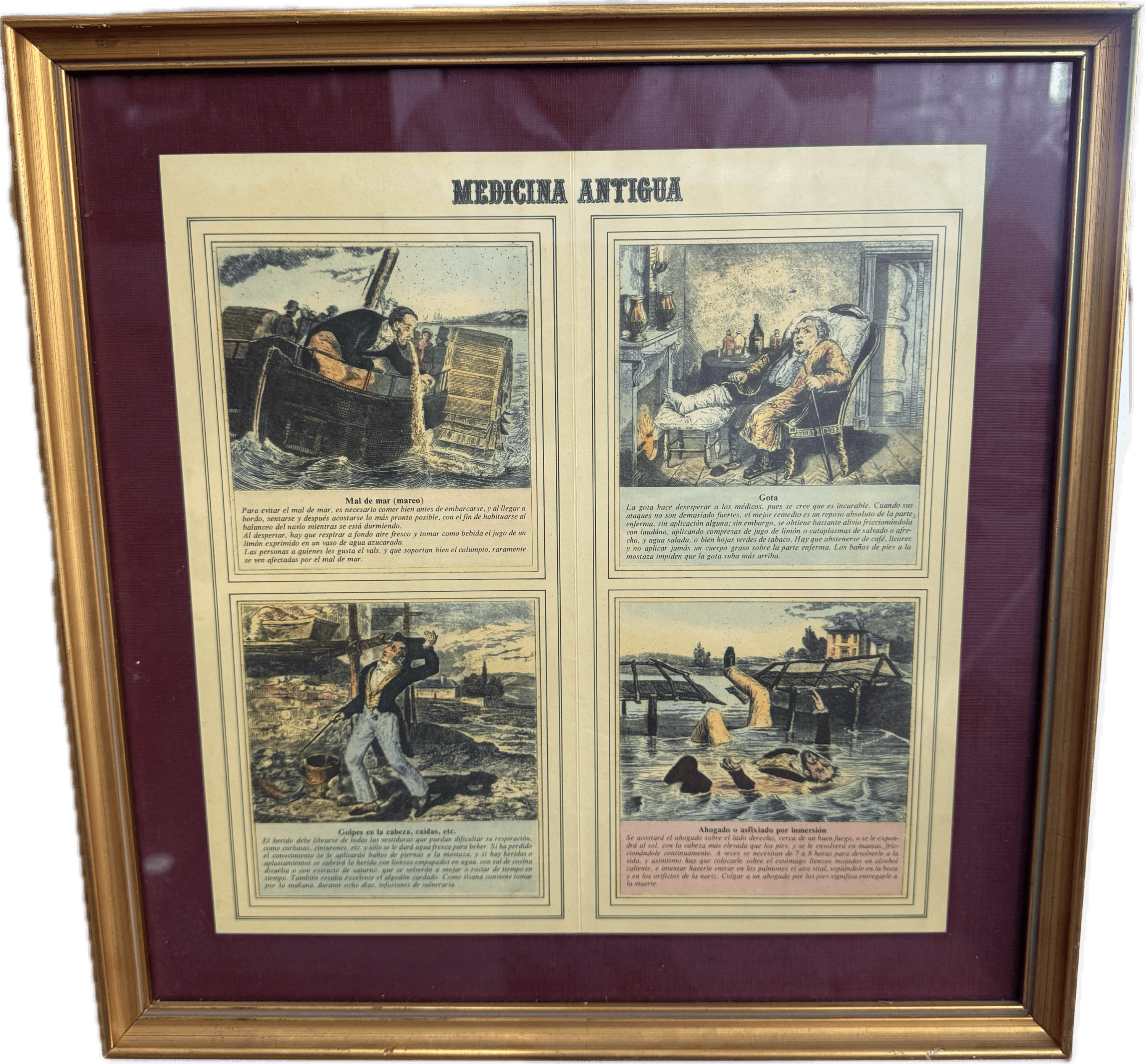 Cartel sanidad original enmarcado A2 aproximado enmarcado. Medicina antigua 2