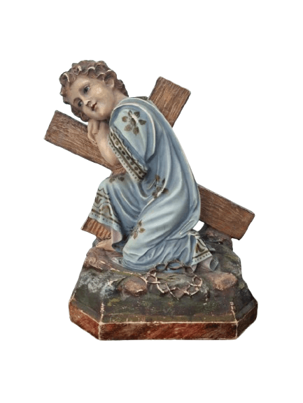 Antigua figura del Niño Jesús de la Pasión con la Cruz a cuestas