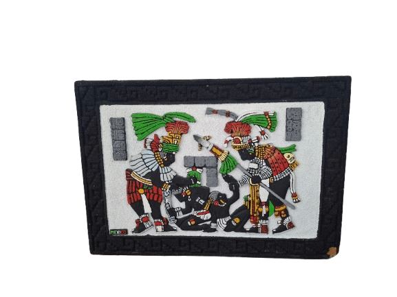 Cuadro en Relieve Mexicano – Panel Decorativo Artesanal de Cultura Maya (C. 1980)