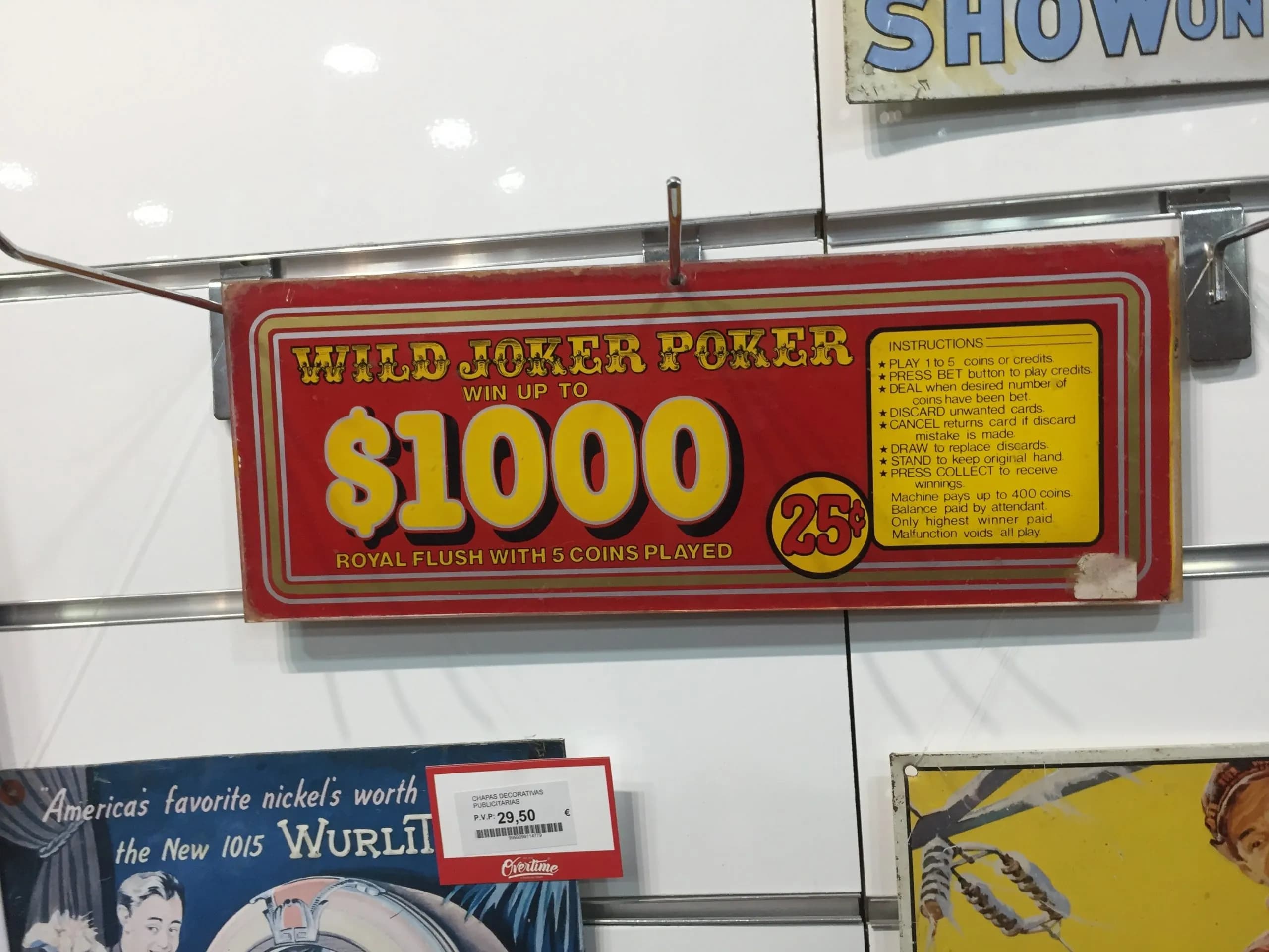 CARTEL METACRILATO CASINO WILD POKER $1000 25$