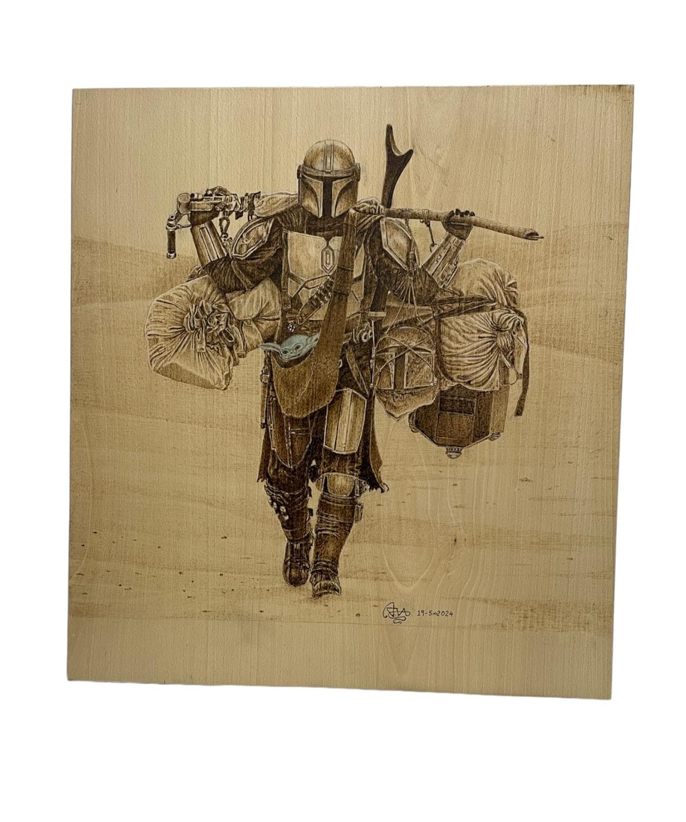 the mandalorian-grogu-star wars-obra- pirograbado