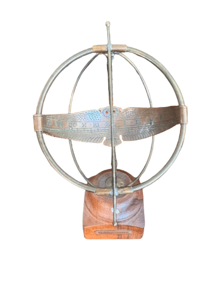 Reloj de sol armilar de sobremesa con base de madera