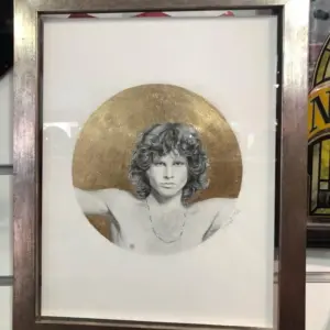 Cuadro Jim Morrison técnica mixta grafito y Oro.