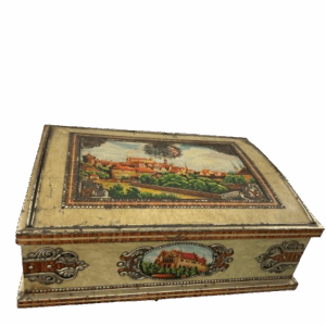 Caja de madera decorativa con pintura de paisaje