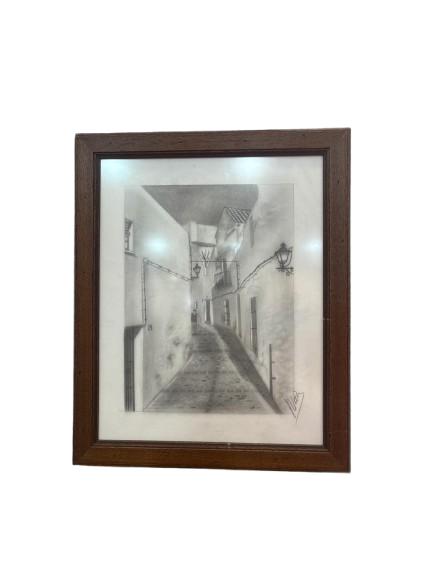 Dibujo a lápiz de callejón europeo