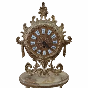 Reloj antiguo de sobremesa en metal y mármol